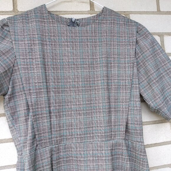 Amish Mennonite Nursing Cape Dress 36" Bust 31" Waist Handmade Black Blue Plaid - Picture 3 of 8